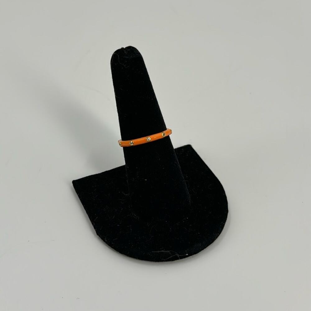 Orange and rhinestone gold stackable ring size 7